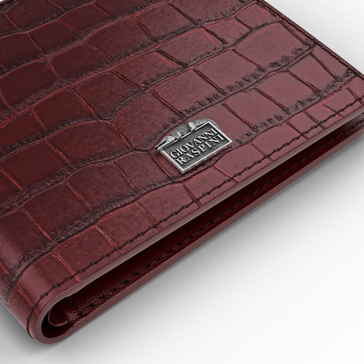 Carteira Giovanni Raspini couro croco bordô 925 prata L0031