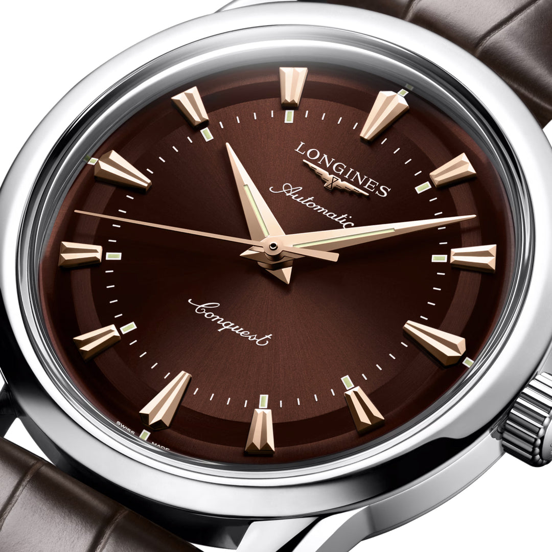 relógio automático longines Heritage 38 mm em aço marrom L1.649.4.62.2