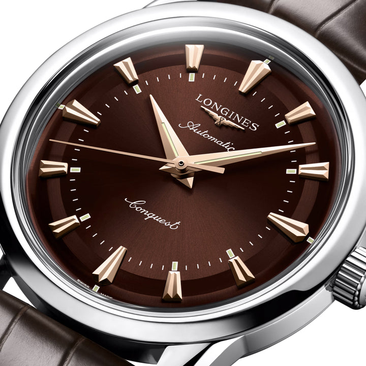 relógio automático longines Heritage 38 mm em aço marrom L1.649.4.62.2