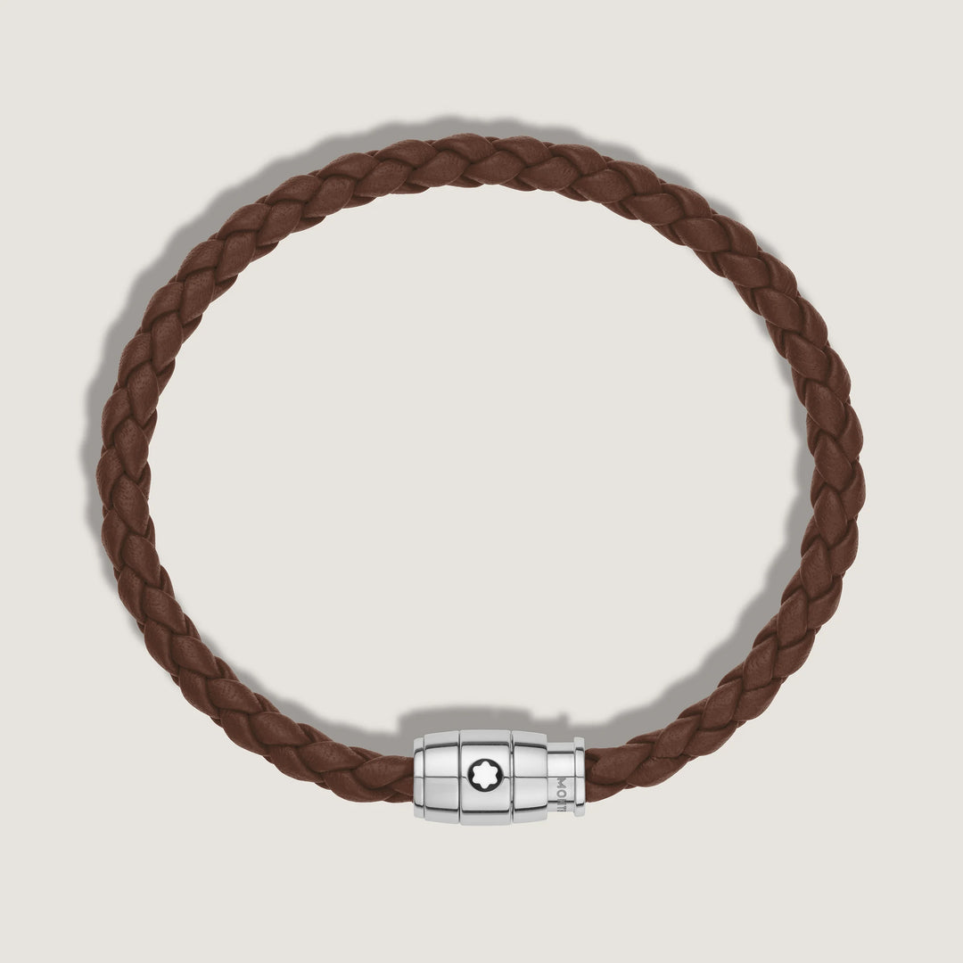Montblanc steel bracelet with 3 rings and leather Meisterstück brown Fulvo size M 13600163