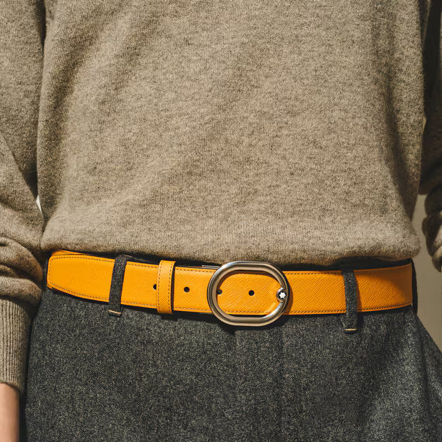 Montblanc L'Ovale reversible belt 35 mm in fawn blue/black leather 221024