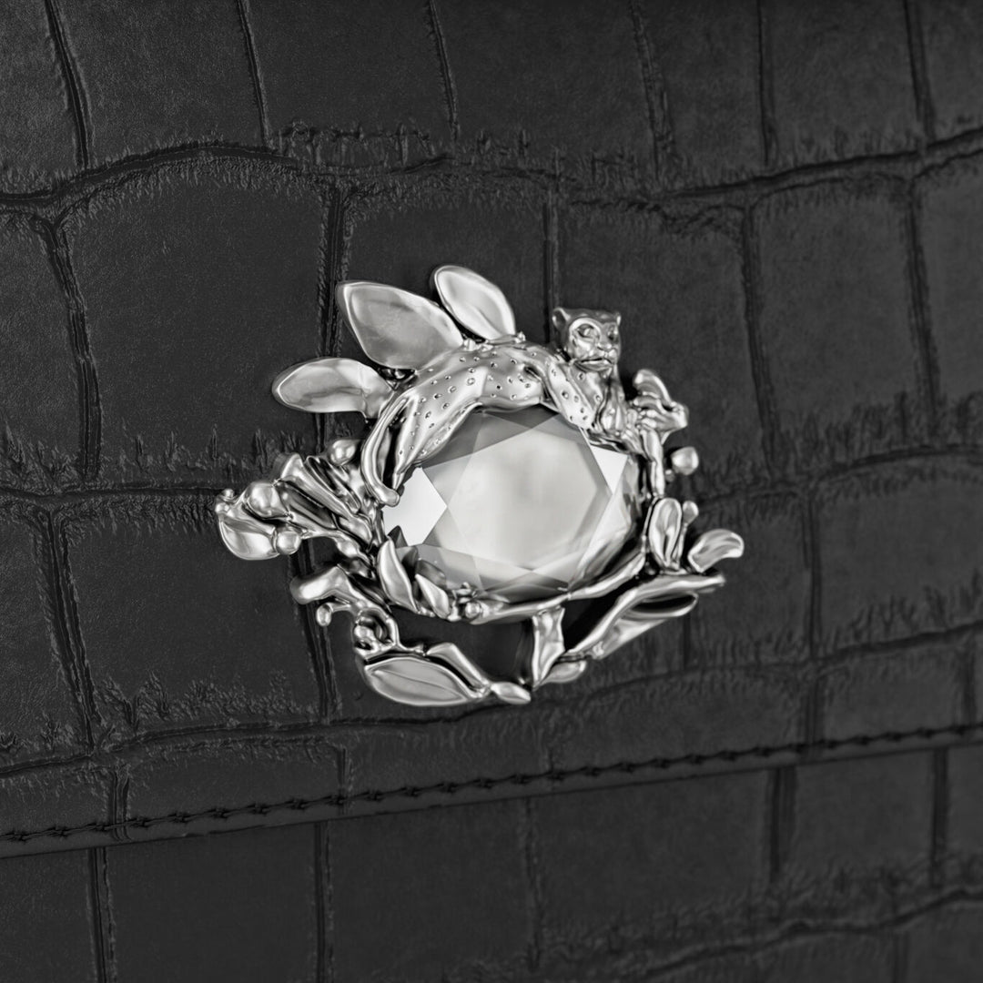 Giovanni Raspini selva continental couro croco preto bronze branco L0026