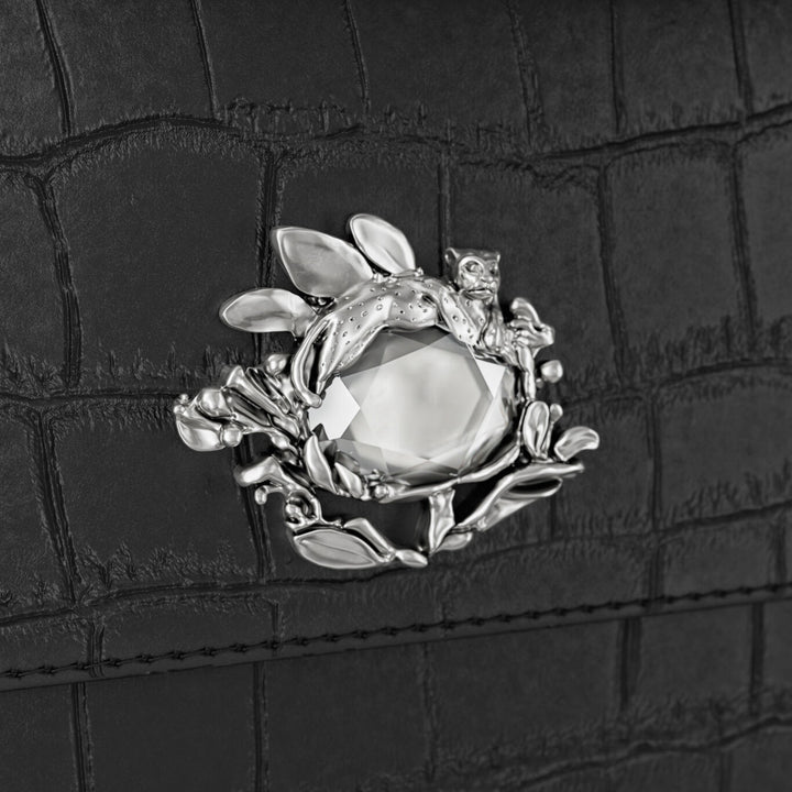 Giovanni Raspini selva continental couro croco preto bronze branco L0026