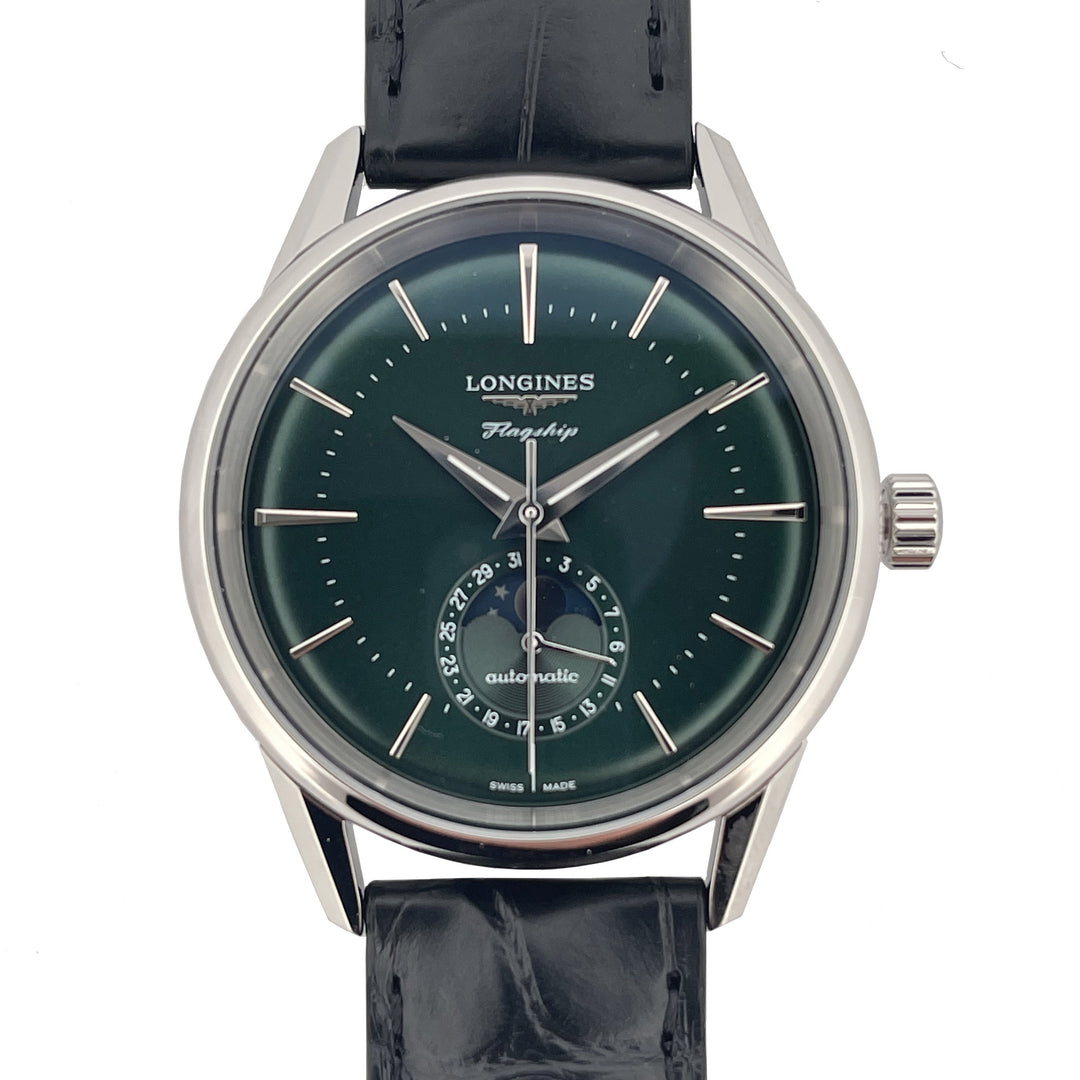 Longines montre phare Heritage Moonphase 38,5 mm vert automatique en acier L4.815.4.02.2