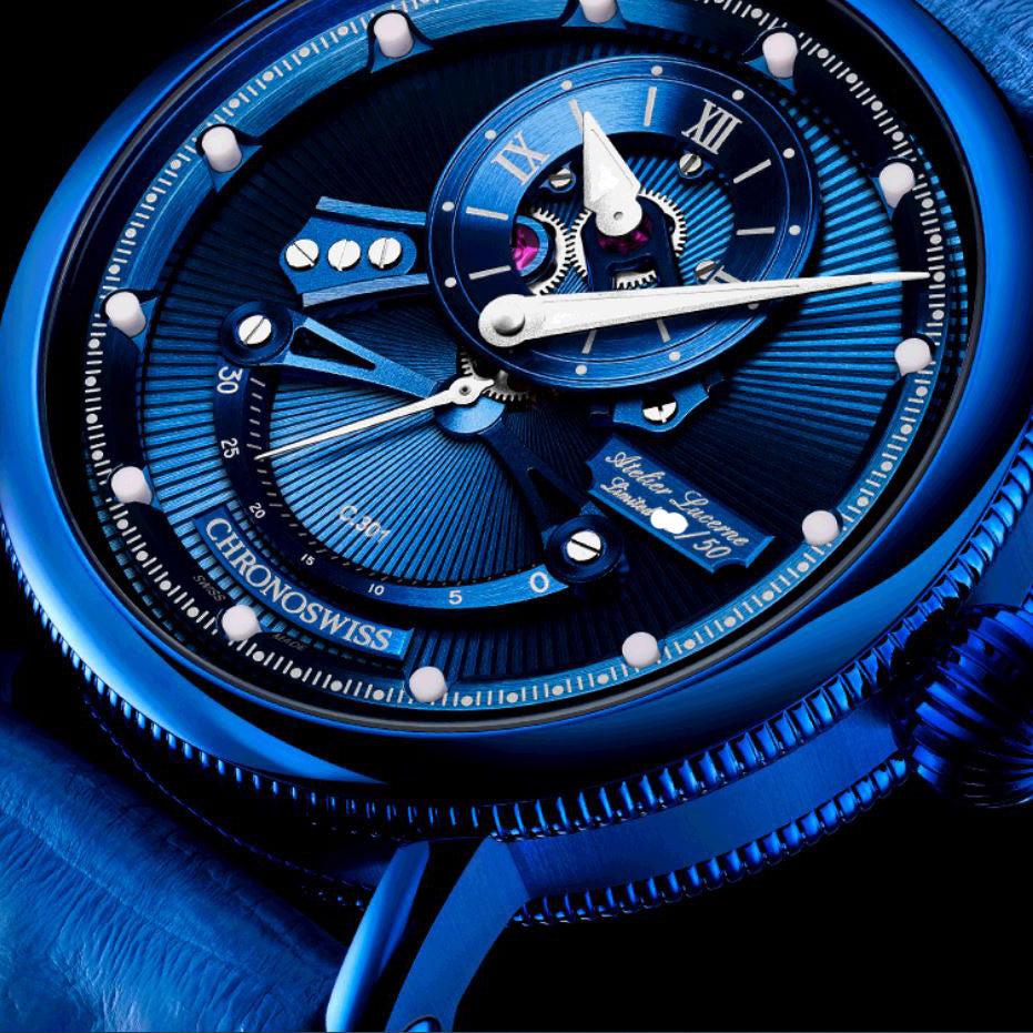 Chronoswiss orologio Open Gear Resec Electric Blue Limited Edition 50pezzi 44mm blu automatico acciaio finitura DLC blu CH-6926-BLSI