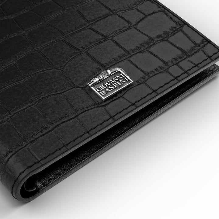 Carteira de couro croco preto Giovanni Raspini 925 prata L0024