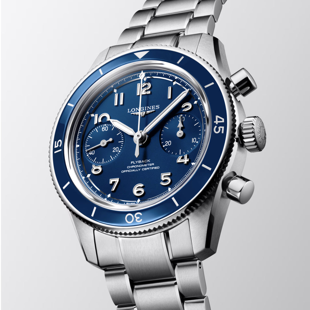 Ceas Longines Spirit Pilot Flyback 39,5 mm albastru cu bobinare manuală oțel L3.721.4.93.6