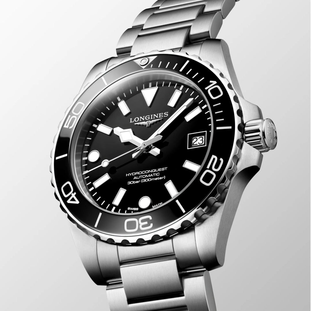 Longines Hydroconquest 39 mm czarny automatyczny stalowy zegarek L3.779.4.56.6