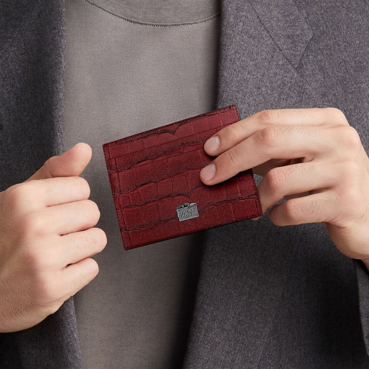Porte-cartes en cuir croco bordeaux Giovanni Raspini argent 925 L0029