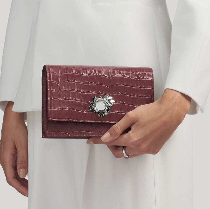 Pochette jungle Giovanni Raspini croco bordeaux bronze-blanc cuir L0034