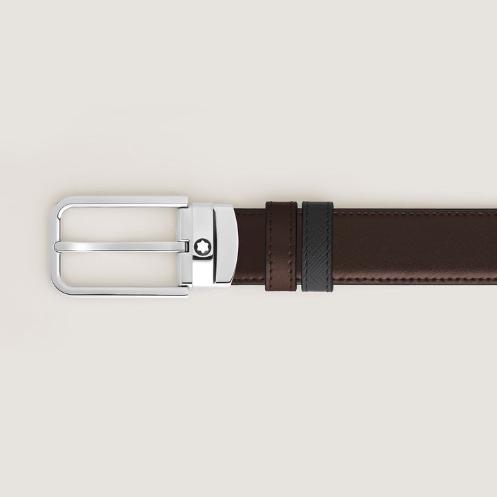 Cinto reversível Montblanc 30 mm preto/ébano fivela retangular em couro Sartorial 223413