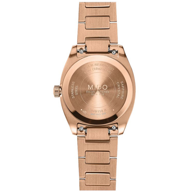 Relógio Mido Multifort TV 28mm aço quartzo marfim PVD ouro rosa M049.110.33.263.00