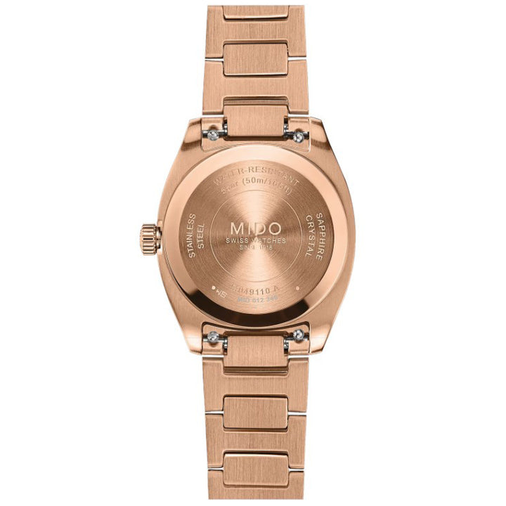 Relógio Mido Multifort TV 28mm aço quartzo marfim PVD ouro rosa M049.110.33.263.00