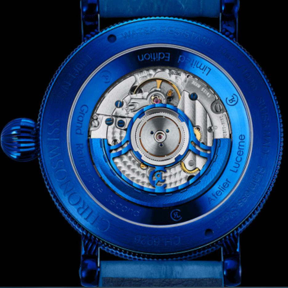 CHRONOSWISS GEAR OSCAILTE RELEC Electric Blue Limited Edition 50Pezzi 44mm Críochnú Uathoibríoch Gorm Críochchríoch Blue CH-6926-BLSI