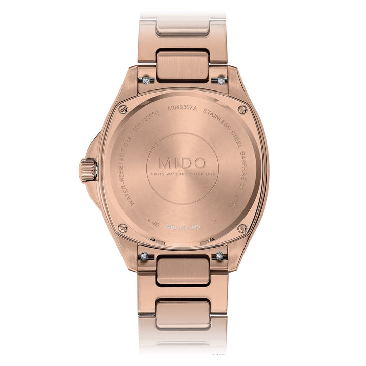 Mido orologio Multifort TV 35mm marrone diamanti automatico acciaio finitura PVD oro rosa M049.307.33.296.00