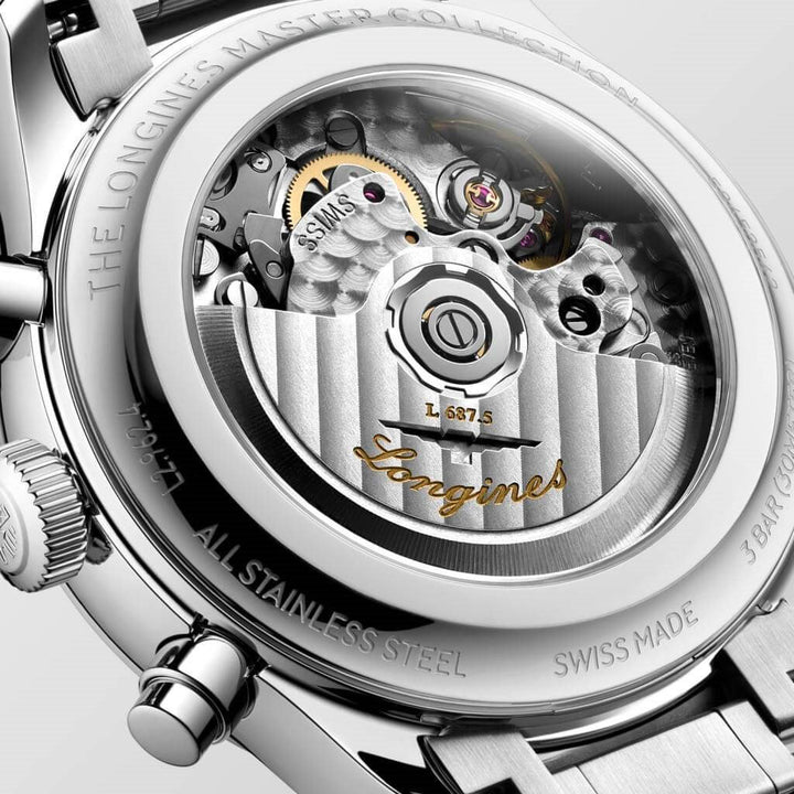 Longines klocka Master Collection Chrono Moonphase 41mm silver automatstål L2.962.4.73.6