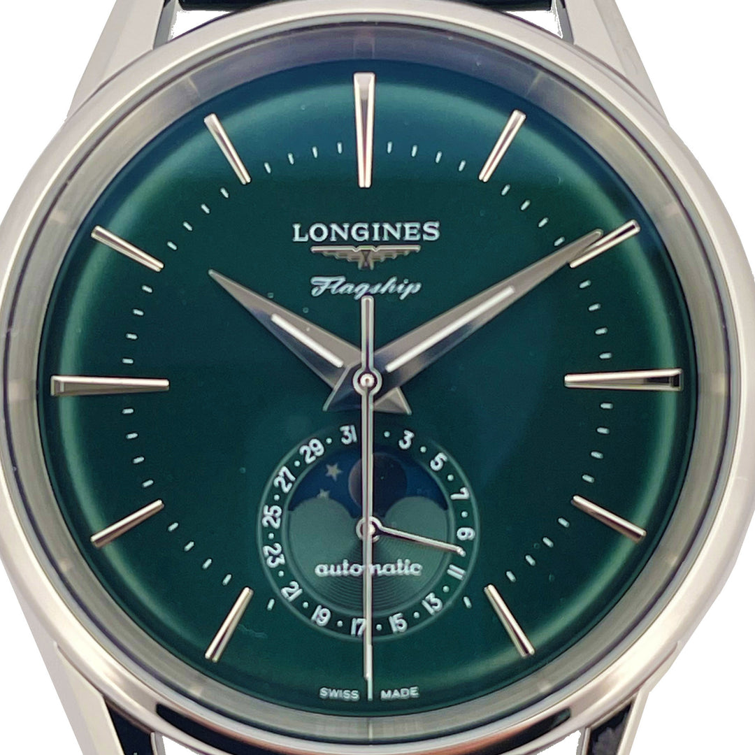 Longines montre phare Heritage Moonphase 38,5 mm vert automatique en acier L4.815.4.02.2