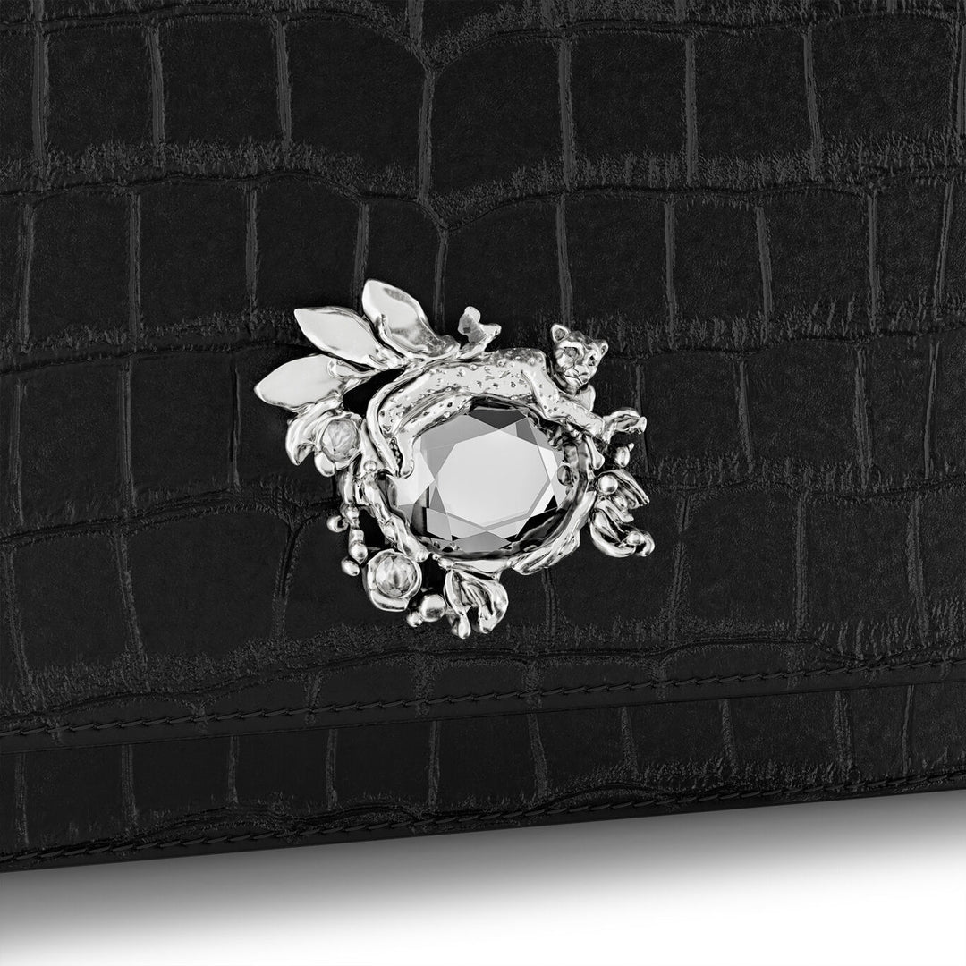 Pochette Giovanni Raspini jungle cuir croco noir bronzeblanc L0027