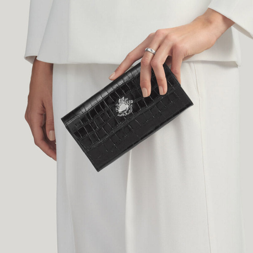 Giovanni Raspini selva continental couro croco preto bronze branco L0026