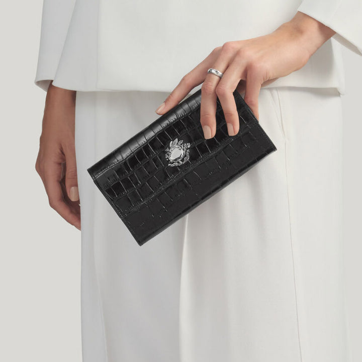 Giovanni Raspini selva continental couro croco preto bronze branco L0026