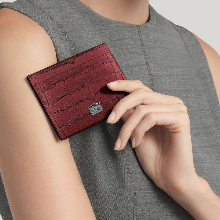 Porte-cartes en cuir croco bordeaux Giovanni Raspini argent 925 L0029
