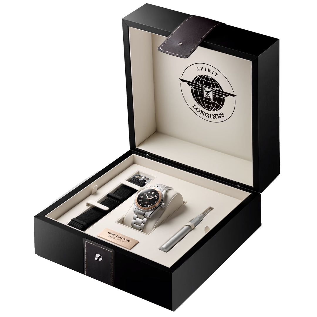 Longines Watch Spirit Zulu Zeit 1925 39 mm schwarzer automatischer Goldstahl L3.803.5.53.6