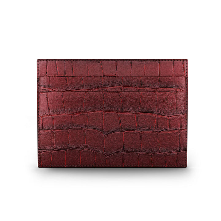 Porte-cartes en cuir croco bordeaux Giovanni Raspini argent 925 L0029