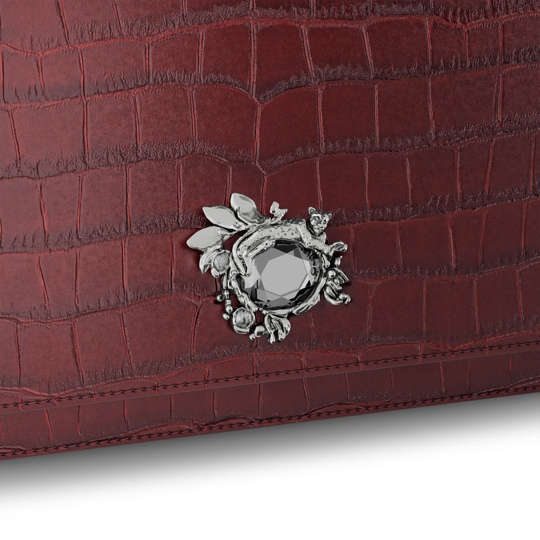 Pochette jungle Giovanni Raspini croco bordeaux bronze-blanc cuir L0034