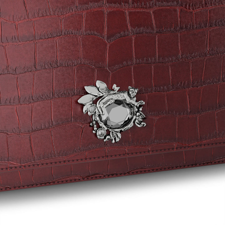 Pochette jungle Giovanni Raspini croco bordeaux bronze-blanc cuir L0034