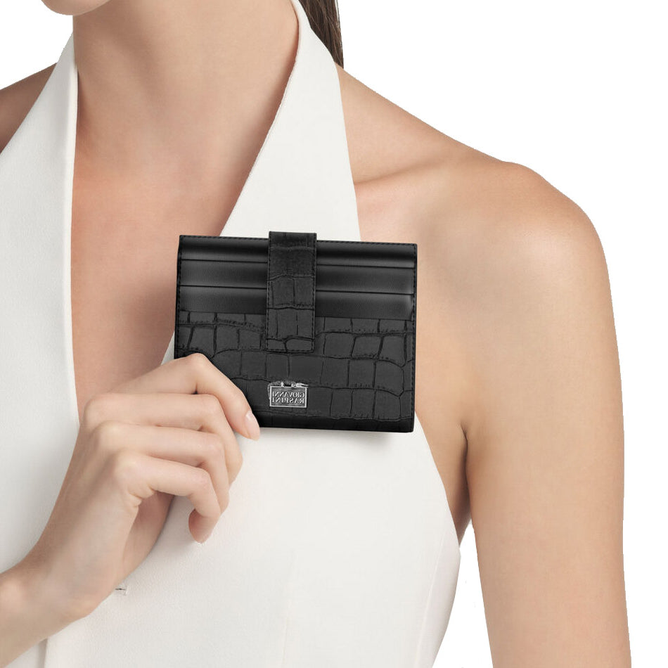 Carteira porta-cartões Giovanni Raspini em couro croco preto 925 prata L0025