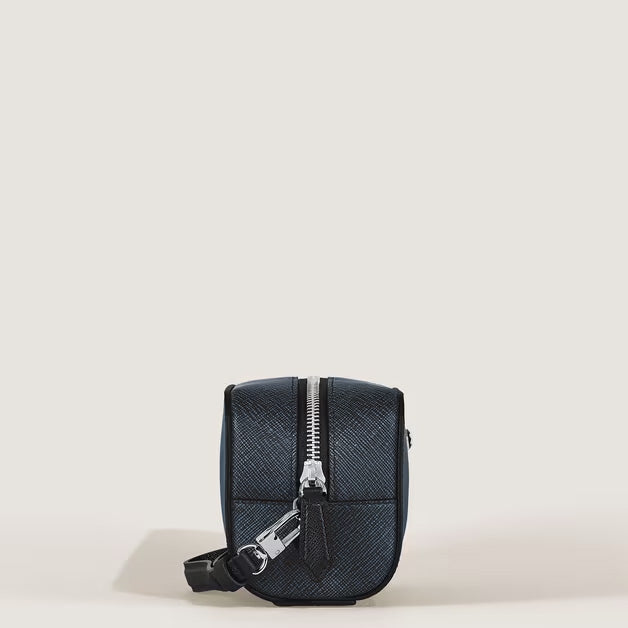 Montblanc small toiletry bag Sartorial blue tweed leather 221696