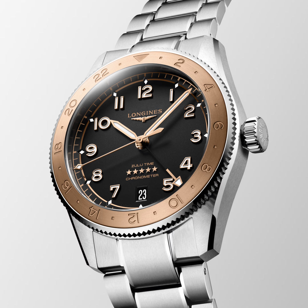 Longines Watch Spirit Zulu Zeit 1925 39 mm schwarzer automatischer Goldstahl L3.803.5.53.6