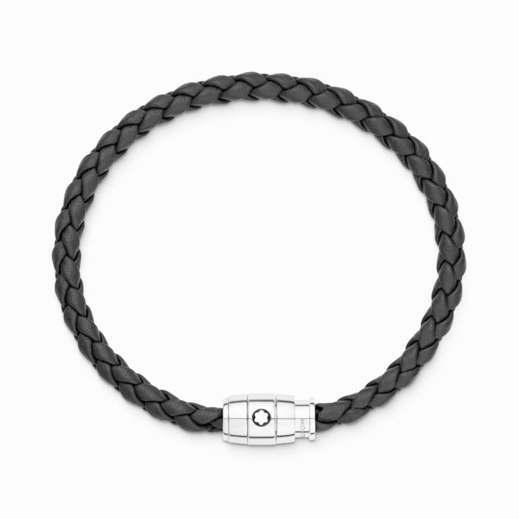 Montblanc pulseira de couro trançado preto fecho de 3 anéis tamanho M 13089663