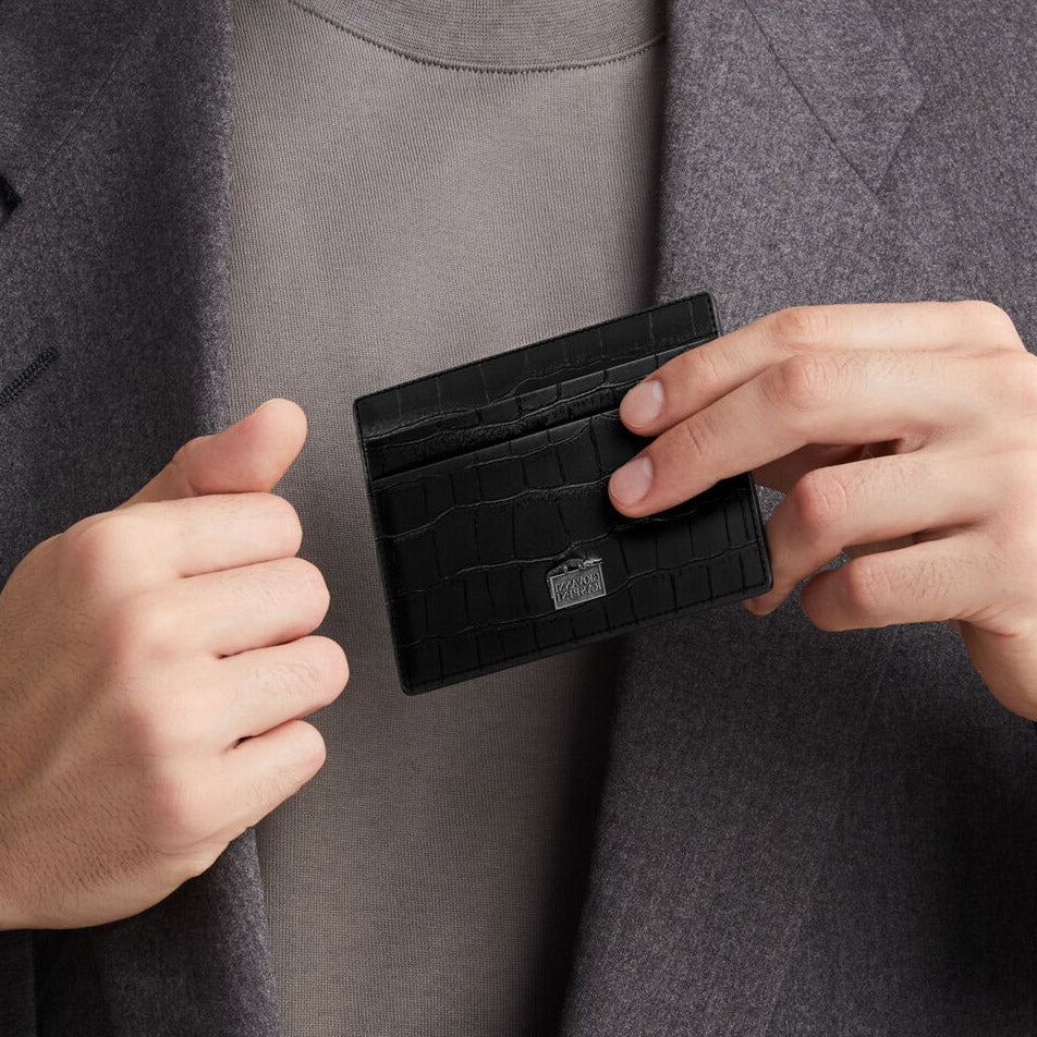 Porte-cartes Giovanni Raspini 4 compartiments cuir croco noir argent 925 L0022