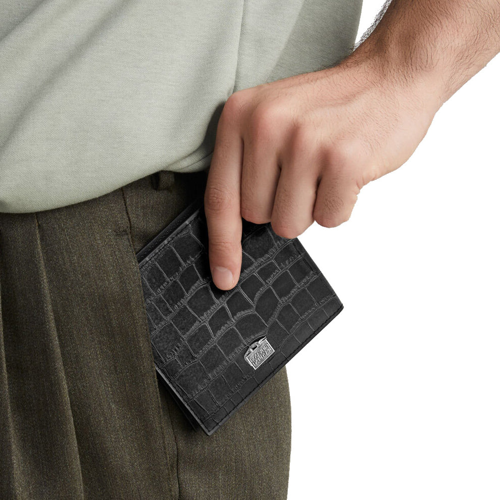 Carteira de couro croco preto Giovanni Raspini 925 prata L0024