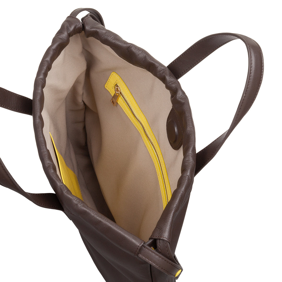 Mochila feminina DUDU em couro macio, mochila com cordão e botão magnético, alça dupla, mochila simples e elegante