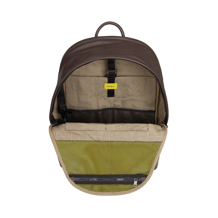 Mochila de cuero Dudu Hombres Mujeres Puerta 15L - Mochila de viaje elegante y trabaja con bolsillo acolchado para laptop (hasta 13 "), correas de hombro ajustables y diseño compacto