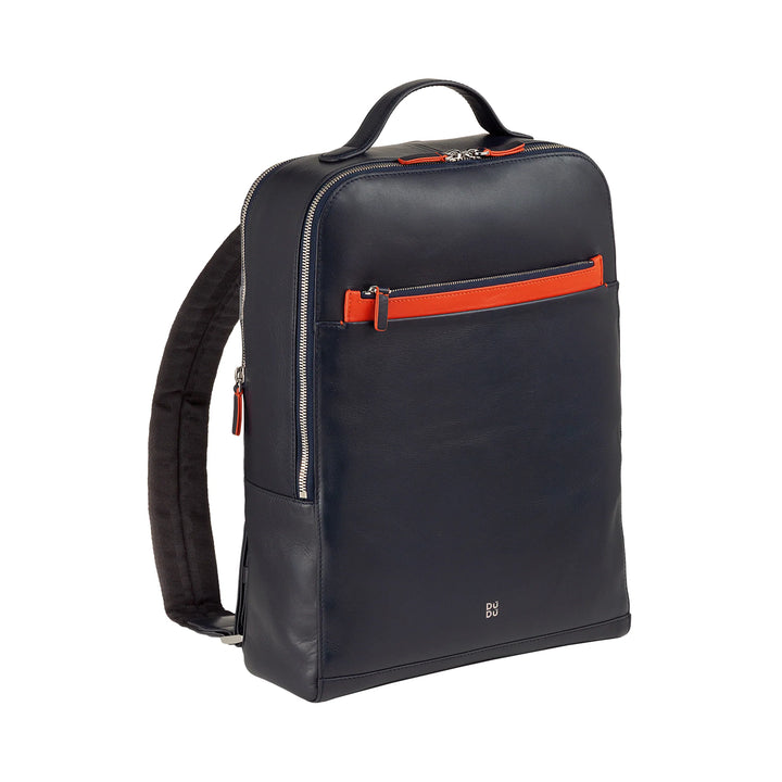 Mochila masculina de couro para laptop e tablet DUDU, mochila antifurto com zíper duplo, mochila de trabalho para viagem com acessório para carrinho