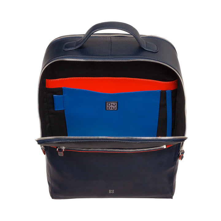 Mochila masculina de couro para laptop e tablet DUDU, mochila antifurto com zíper duplo, mochila de trabalho para viagem com acessório para carrinho