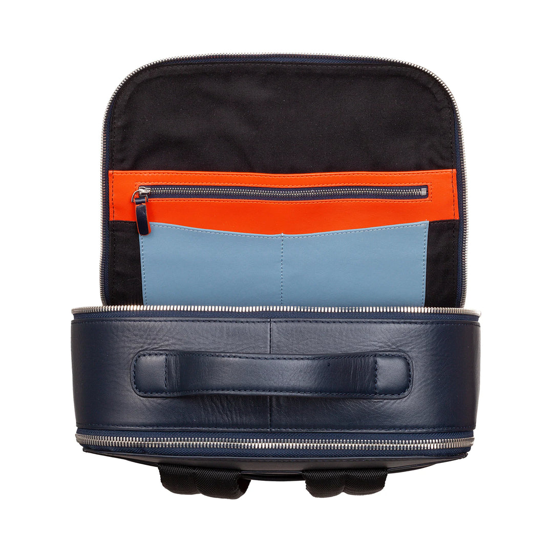 Mochila masculina de couro para laptop e tablet DUDU, mochila antifurto com zíper duplo, mochila de trabalho para viagem com acessório para carrinho
