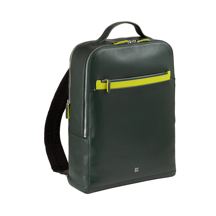 Backpack Dudu Men's Men's Doras PC Iniompartha agus táibléad leathair, dúbailte Zip frith -mhála droma, backpack taistil le ionsaí tralaí