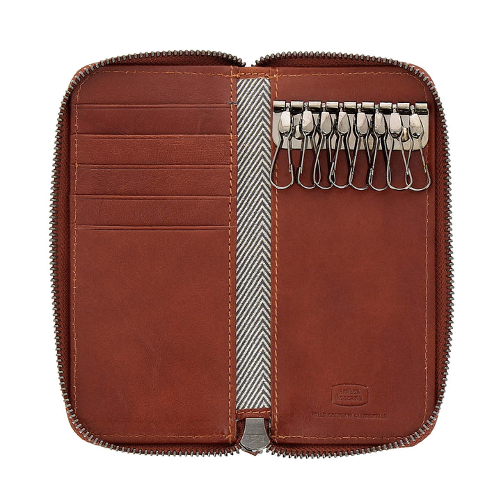 Antica Toscana Keychain i Real 8 Hook Leather med Zip Zip Zip och 5 kreditkortsfickor