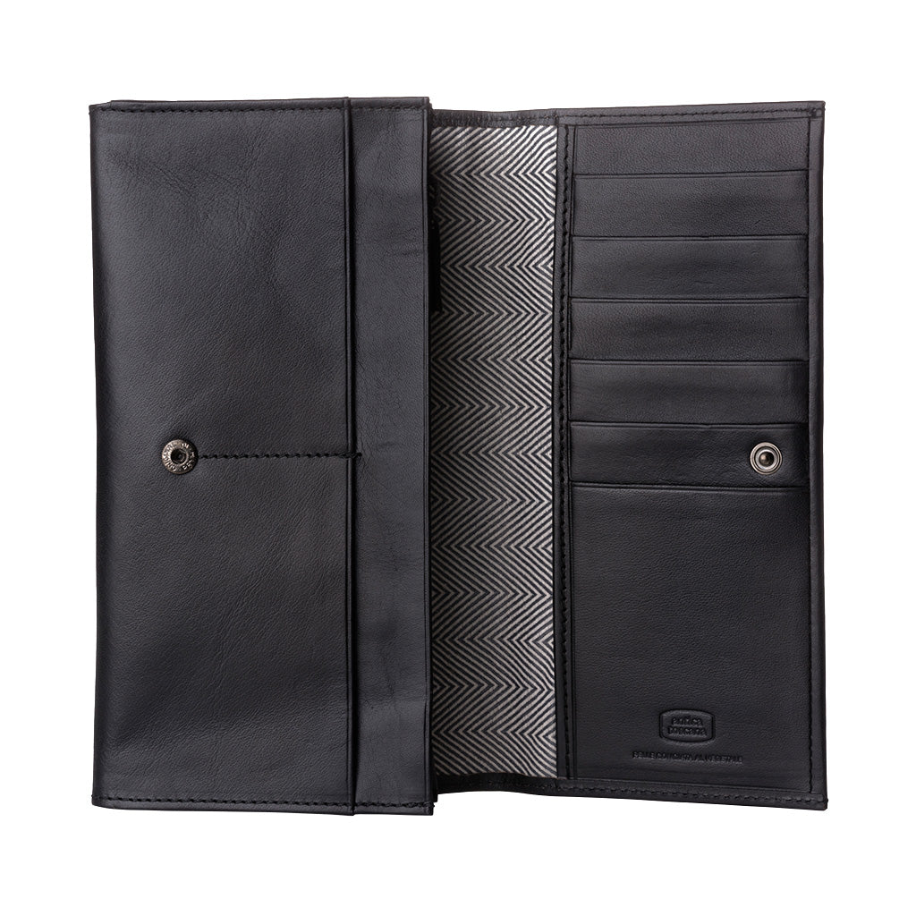アンティーカ・トスカーナ 本物の革の2つのガセットの財布 フラップとボタン カードホルダー カード タイルと内側のジッパー