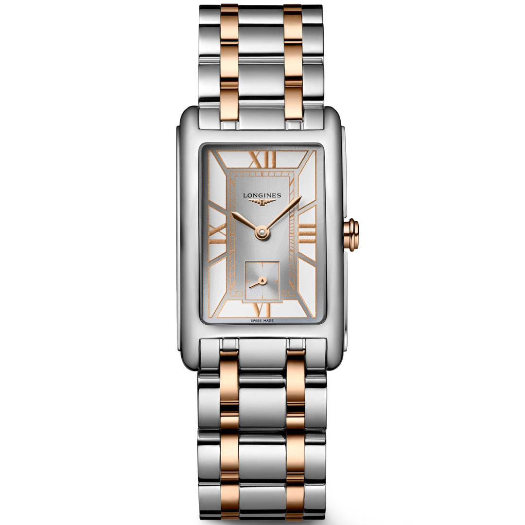 लॉन्गिन घड़ी DolceVita 23.30x37.00mm सफेद क्वार्ट्ज स्टील और 18kt गुलाबी सोना L5.512.5.75.7