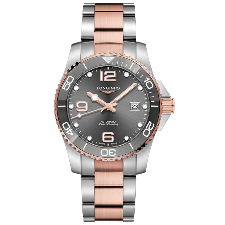 Longines orologio HydroConquest 41mm grigio automatico acciaio finiture PVD oro rosa L3.781.3.78.7