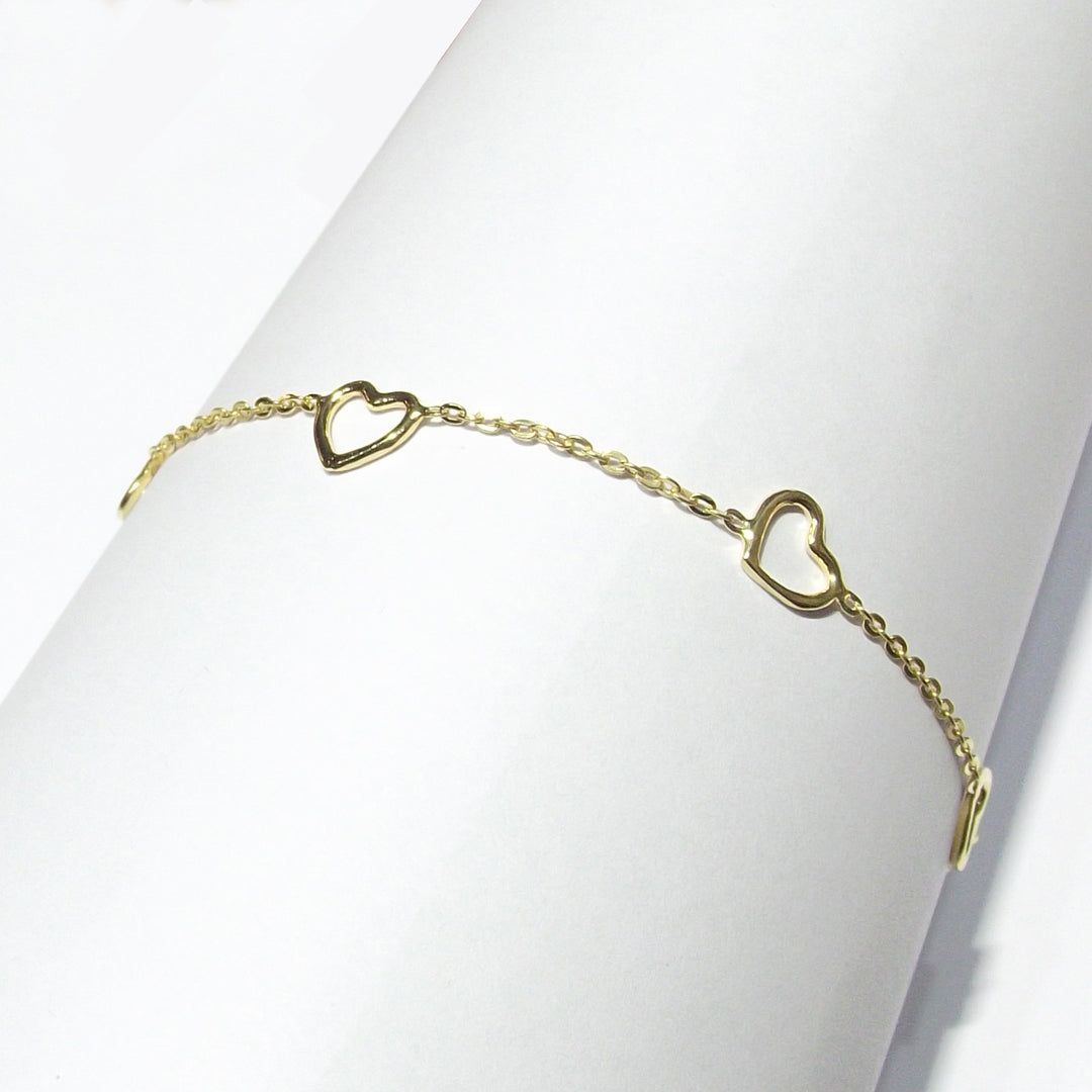 Bracelete de pinças 5 Corações Fio de Prata 925 acabamento PVD Ouro amarelo CPD-BRA-ARG-0001-G
