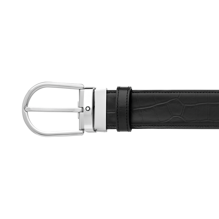 Montblanc 35 mm belte reversibel hestesko spenne glatt svart skinn og trykt 130016