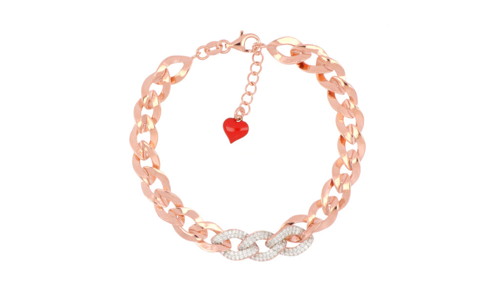 Hearts Milan Kiss & Link Chain Bracelet Montenapoleone Collection Silver 925 PVD Gold Finish 24919609