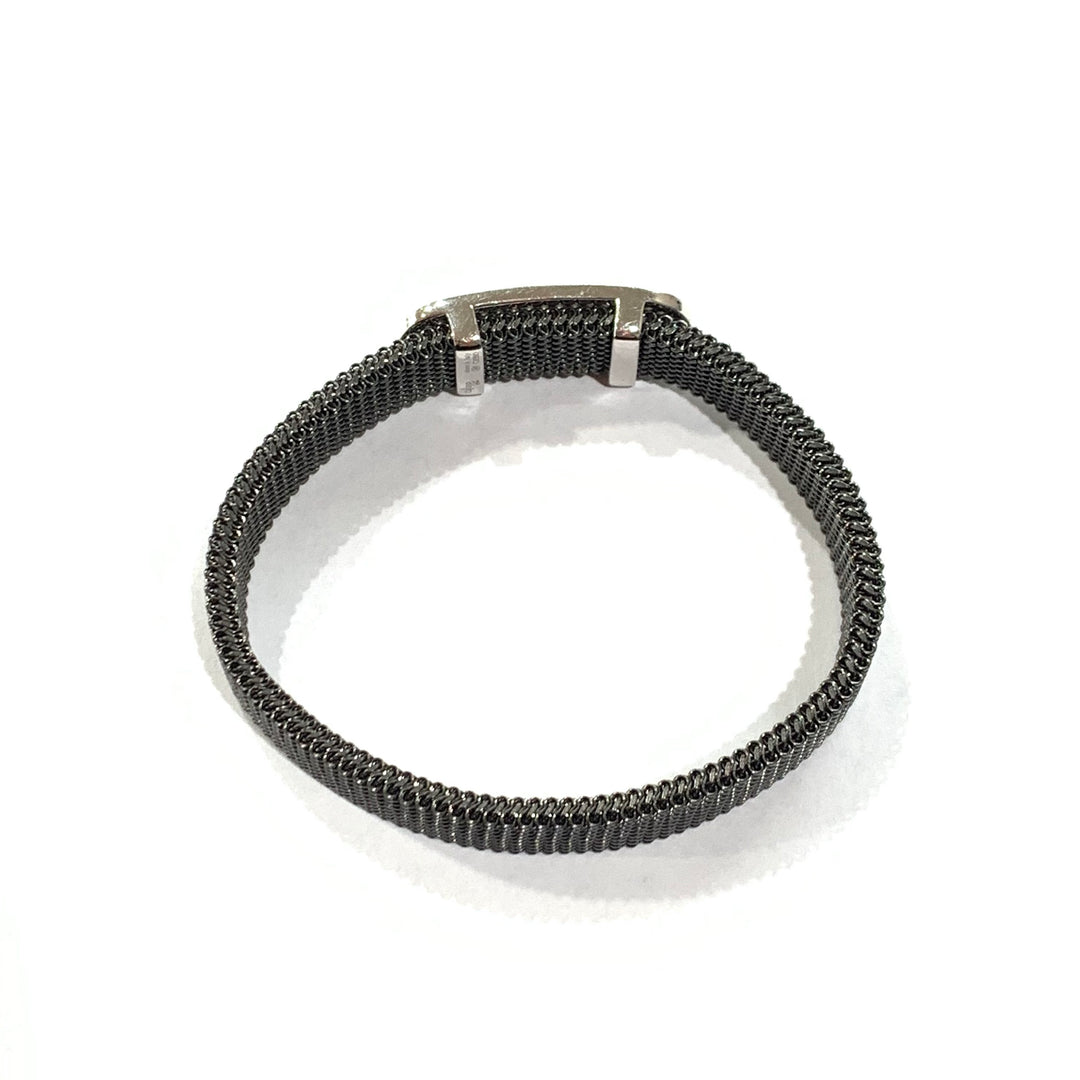 Idandi srebrna elastyczna elastyczna bransoletka 925 stalowe wykończenie czarne PVD owalne cyrkoni Br-arg-0005