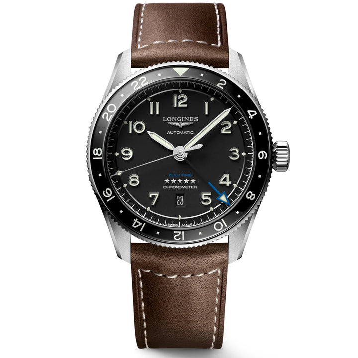 Relógio Longines Spirit Zulu Time 42mm preto automático de aço L3.812.4.53.2
